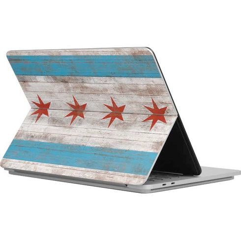 Chicago Flag Dark Wood Surface Laptop Studio Skin